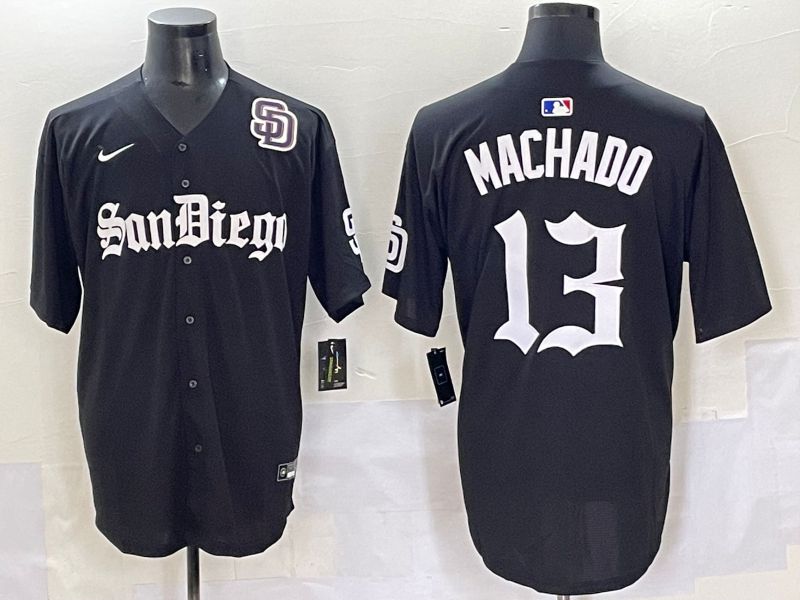 Men 2025 San Diego Padres #13 Machado Black Five generations Joint Name Nike MLB Jersey style 12